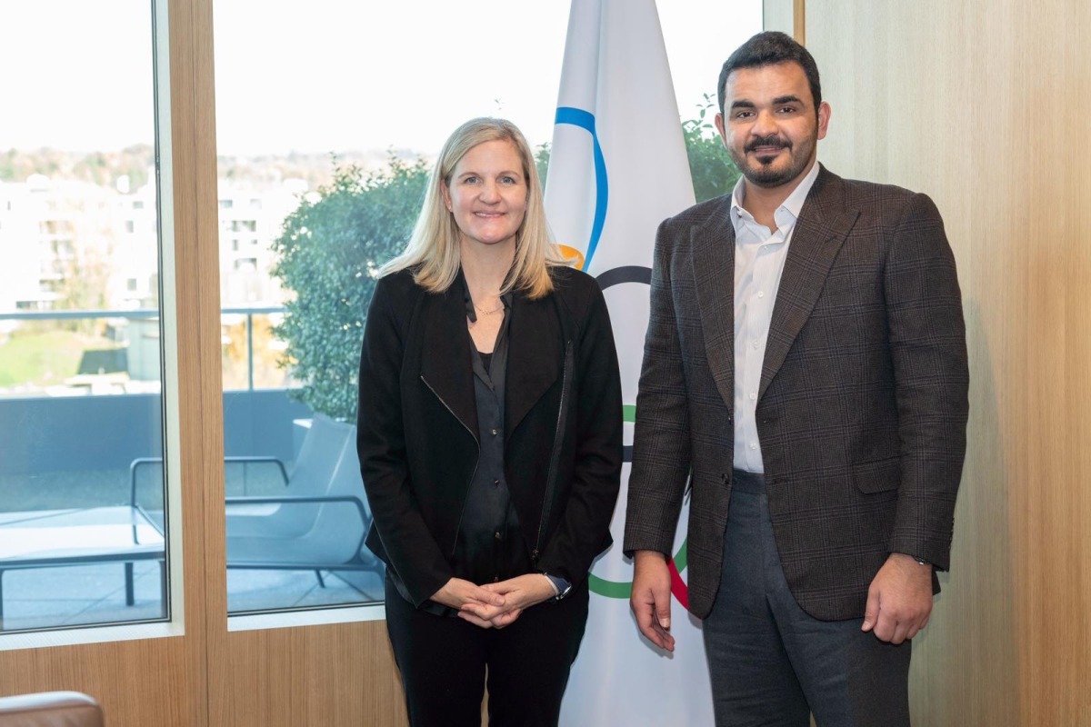 Qatar Olympic Committee President H E Sheikh Joaan bin Hamad Al Thani with International Olympic Committee President Kirsty Coventry in Lausanne, Switzerland. 