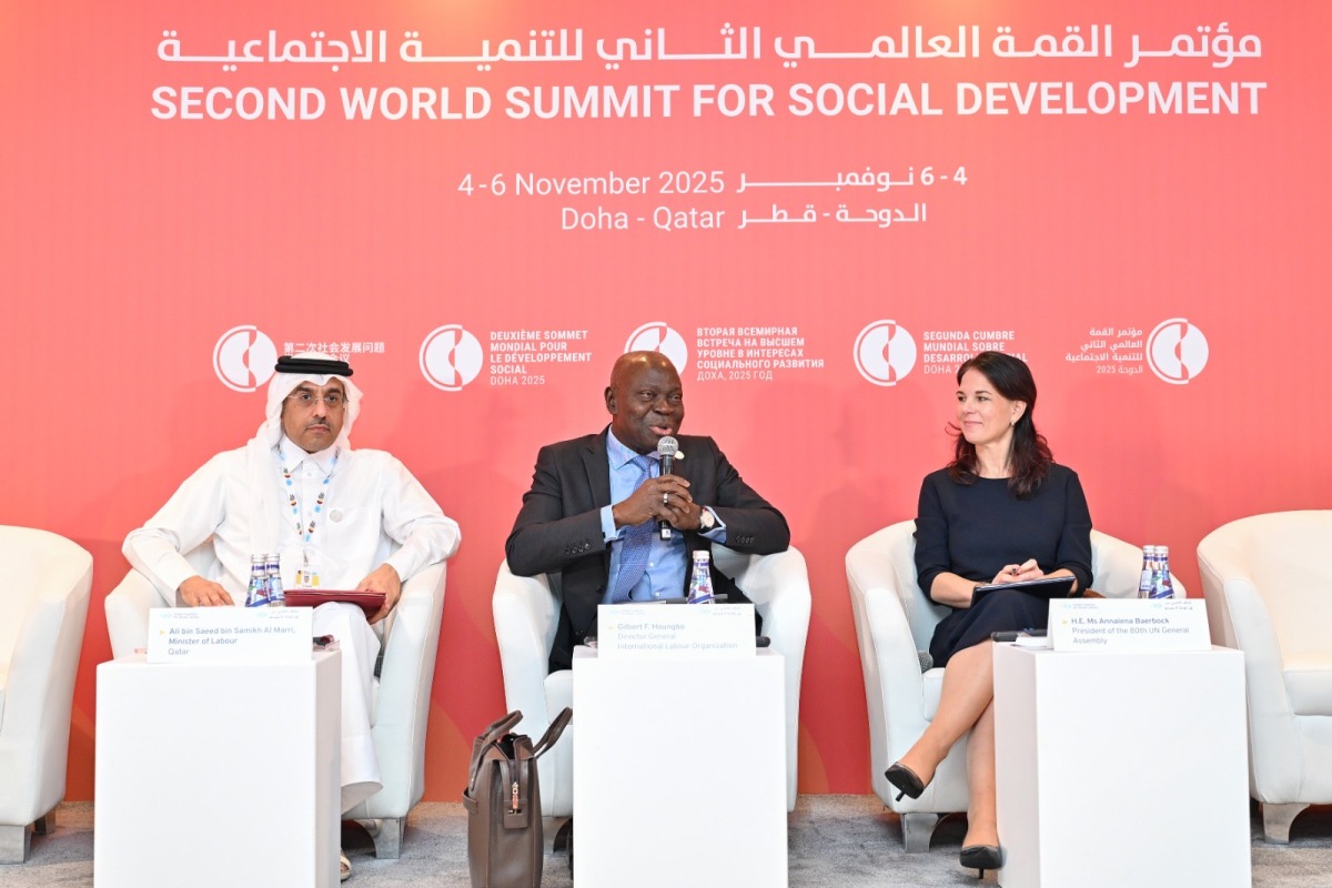 Minister of Labour H E Dr Ali bin Smaikh Al Marri during a panel discussion at the summit.