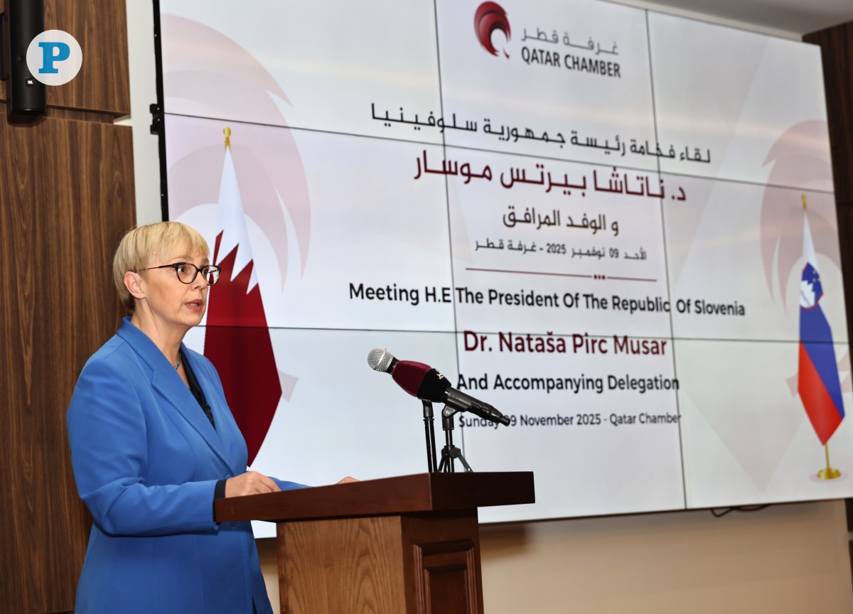 President of the Republic of Slovenia H E Dr. Natasa Pirc Musar delivering the opening speech at the Slovenian Business Meeting, yesterday. Pic by: Salim Matramkot/ The Peninsula