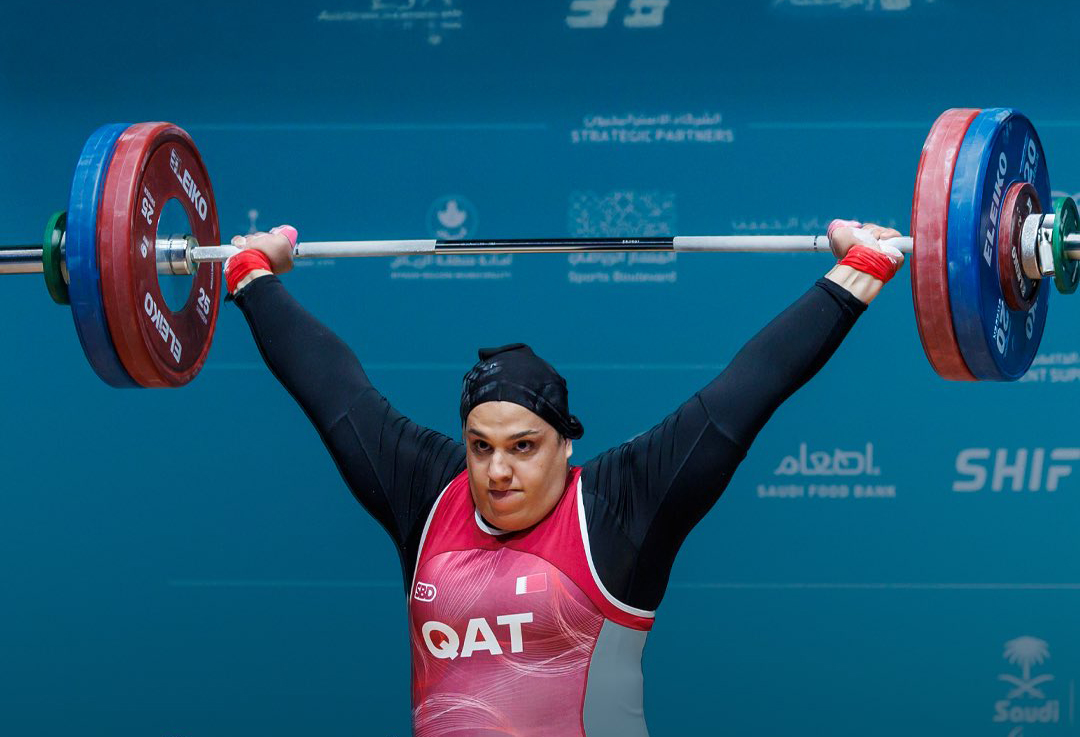 Ouisal Ikhlef competes during the Women’s +86kg weightlifting final.