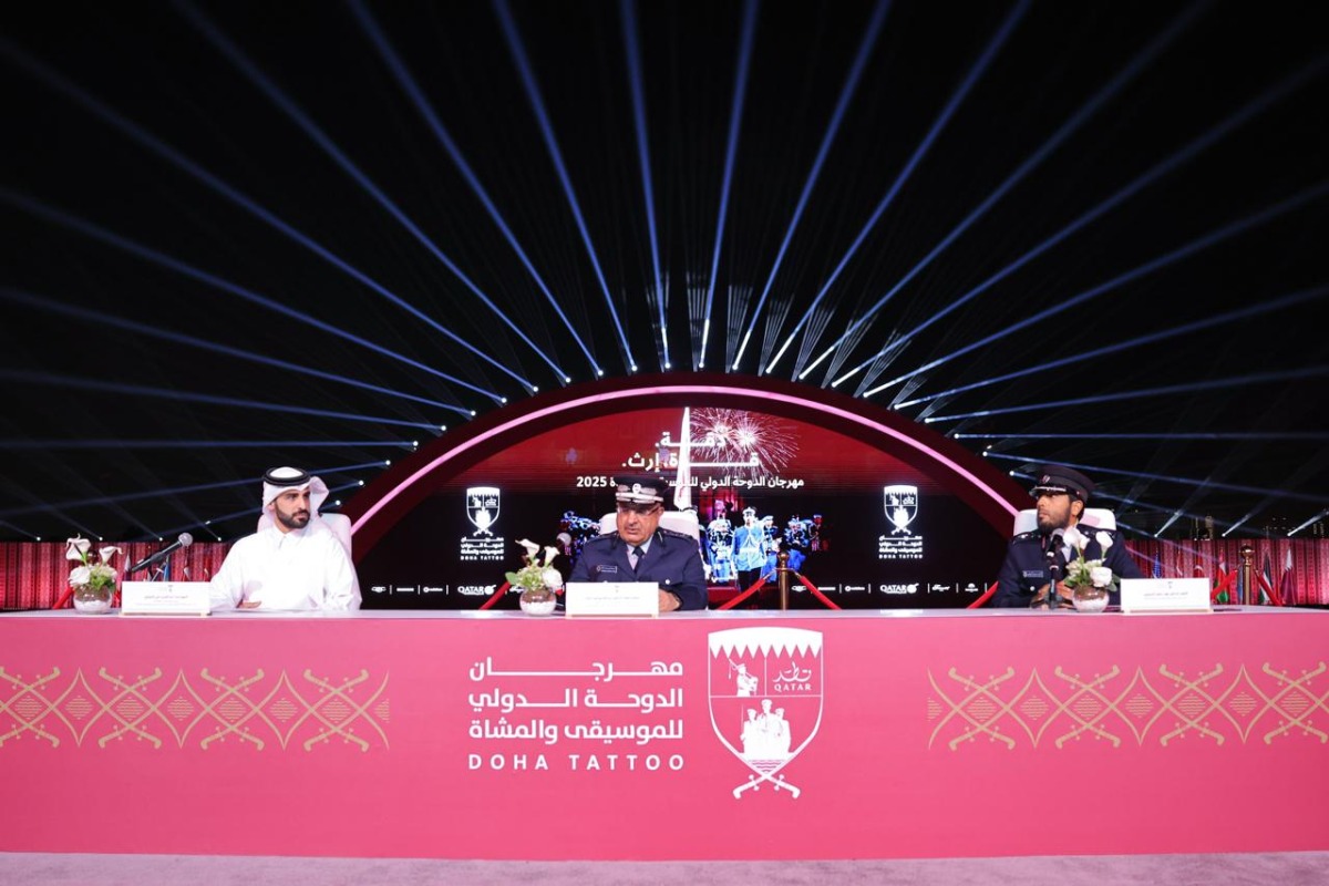 Legal Advisor to the Minister of Interior, General Supervisor of the Police Academy and Chairman of the Organizing Committee, Maj. Gen. Dr. Abdullah bin Yousif Al Maal (centre) with CEO of Visit Qatar, Deputy Chairman of the Organising Committee Eng. Abdulaziz Ali Al-Mawlawi (left) and Vice President of the Police Academy, Director of the Police College and Chairman of the Military Parade Committee Col. Dr.Fahad Saeed Abdullah Al-Subaey during the press conference.