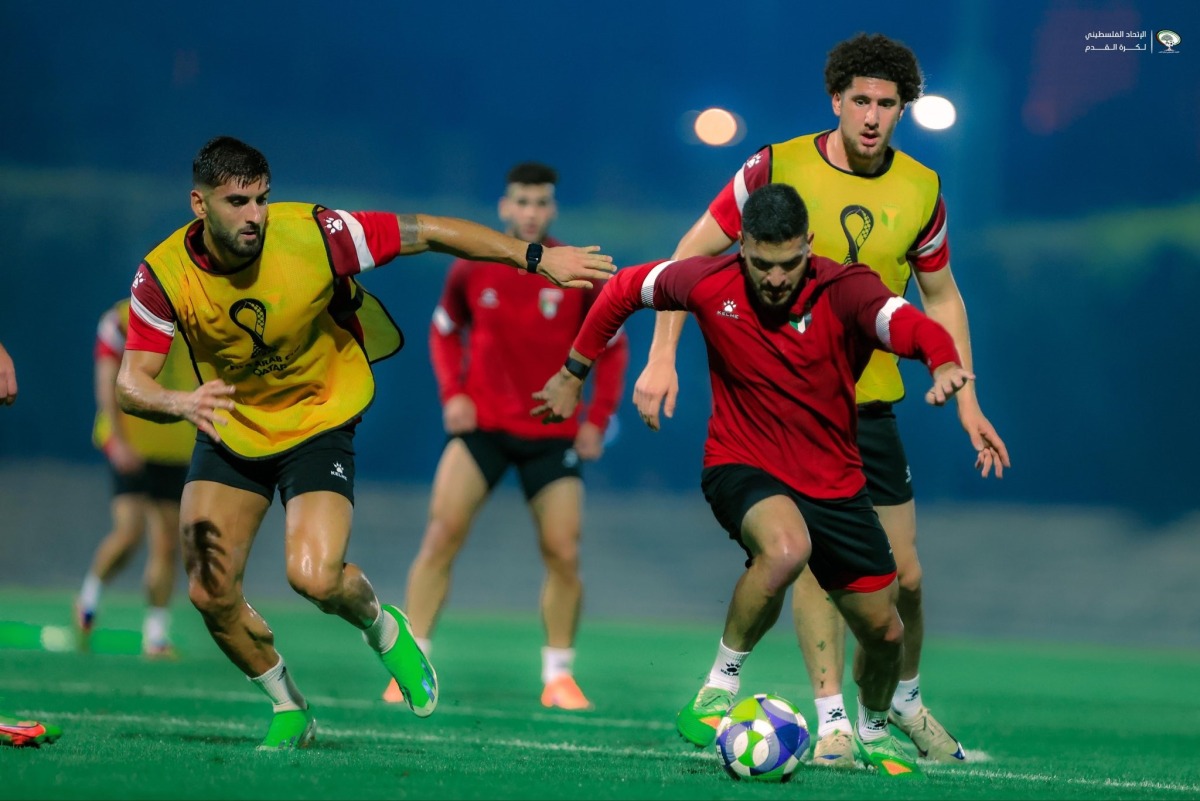 Palestine players attend a training session.  