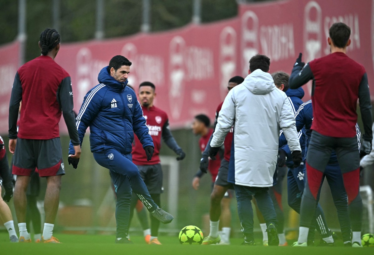 Arsenal’s Spanish manager Mikel Arteta during a training session.
