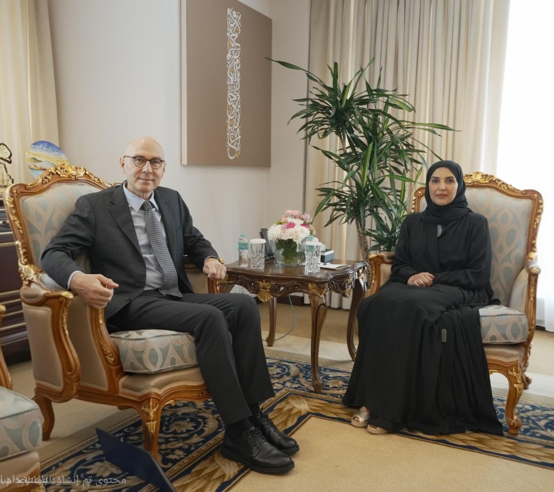 NHRC Chairperson H E Maryam bint Abdullah Al-Attiyah during a meeting with United Nations High Commissioner for Human Rights H E Volker Türk.