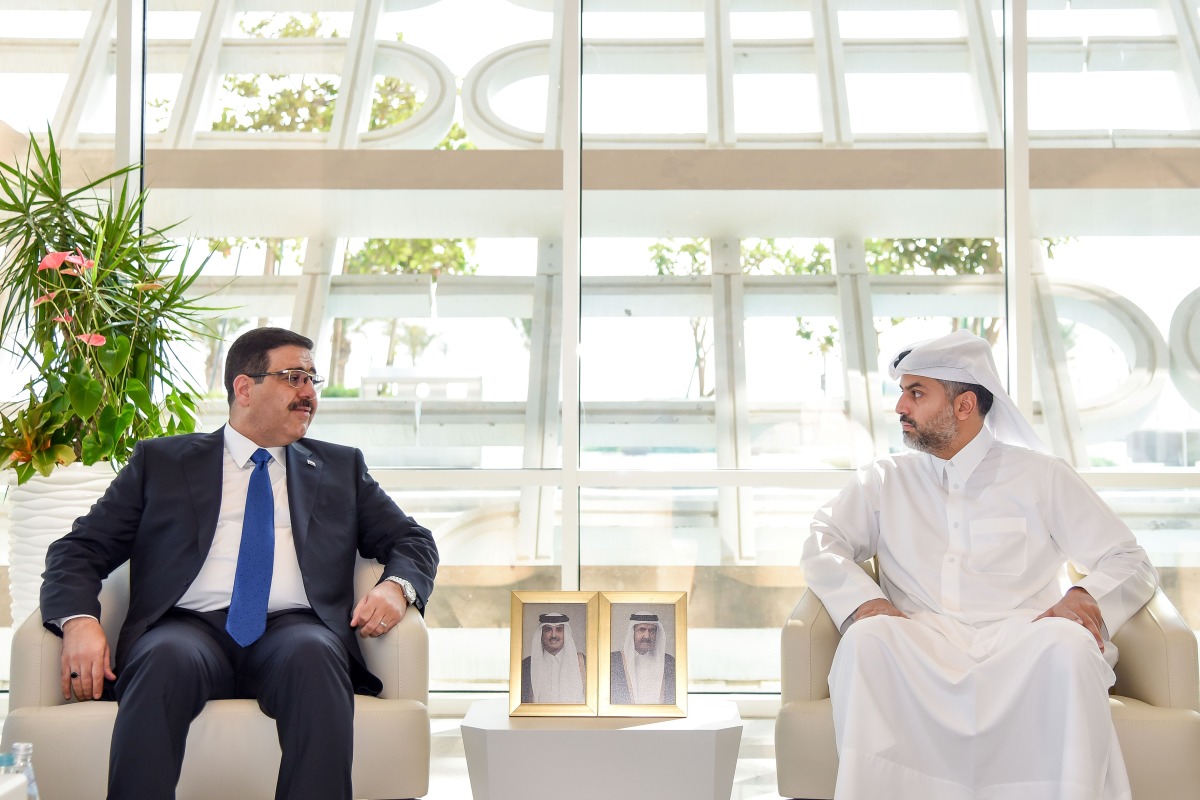 QFZ CEO Sheikh Mohammed bin Hamad bin Faisal Al-Thani and Minister of Trade in the Republic of Iraq during the meeting.