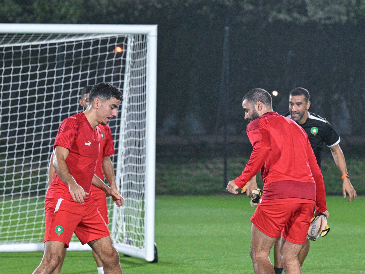 Morocco players gear up for the quarter-final.