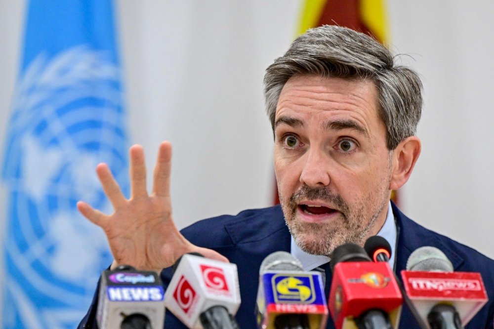United Nations Resident Coordinator in Sri Lanka, Marc-André Franche, addresses a press conference in Colombo on December 11, 2025. Marc-André Franche (Photo by Ishara S. Kodikara / AFP)