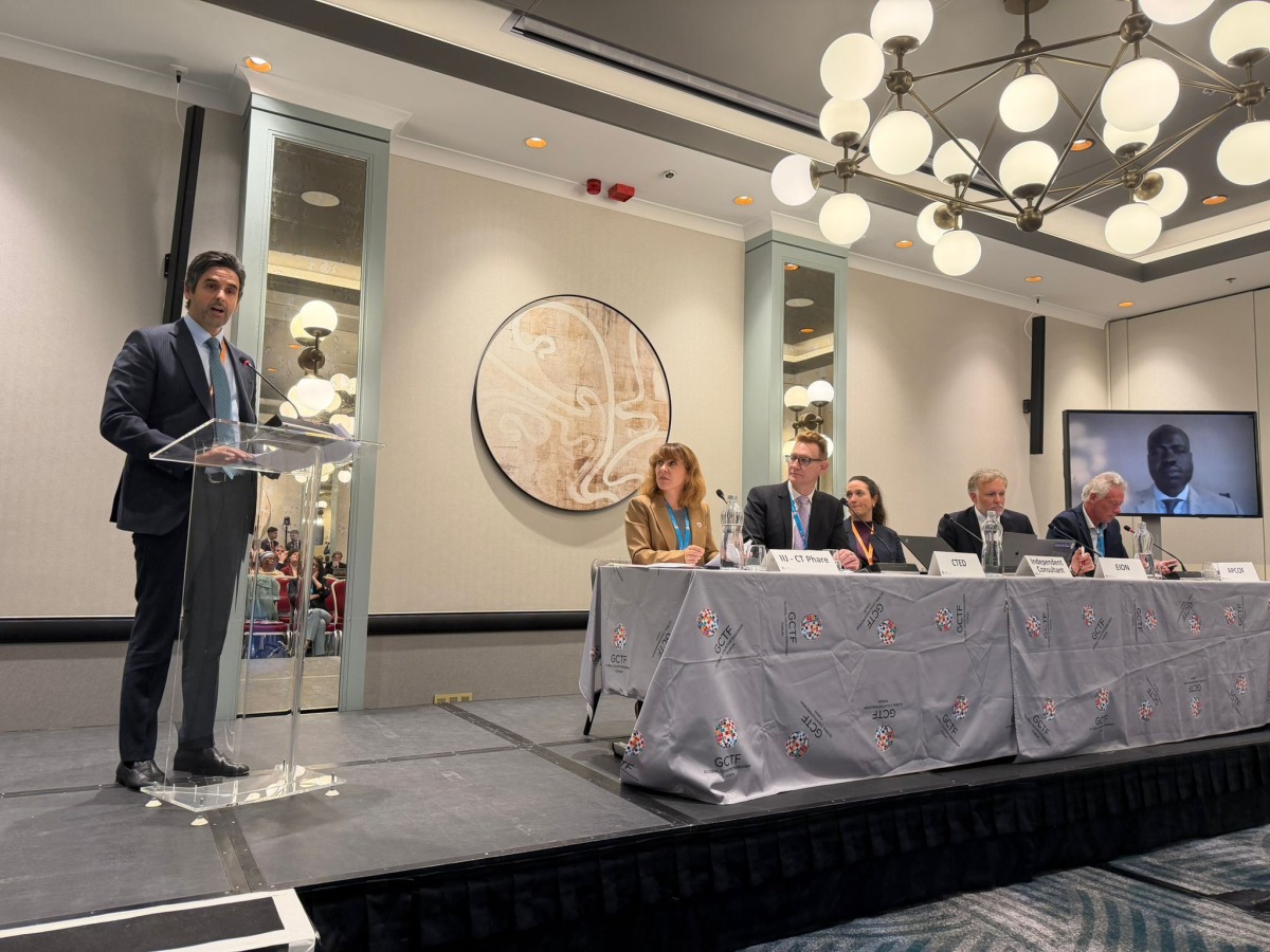 Special Envoy of the Minister of Foreign Affairs H E Ambassador Faisal bin Abdullah Al Hanzab addressing the event. 