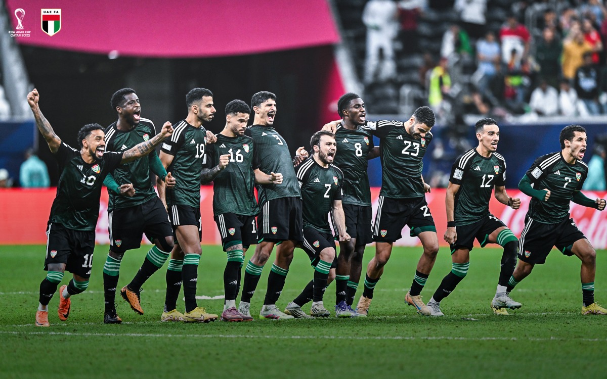 UAE players celebrate their victory over Algeria on Friday.