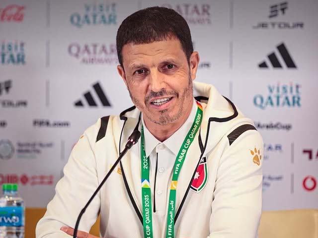 Jordan coach Jamal Sellami speaks during a press conference