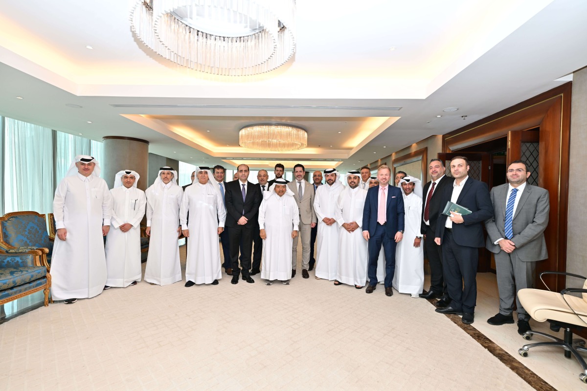 QBA Chairman Sheikh Faisal bin Qassim Al Thani and Vice President of the Syrian Supreme Council for Economic Development Dr. Hazem Al-Sharaa with other officials during the meeting.