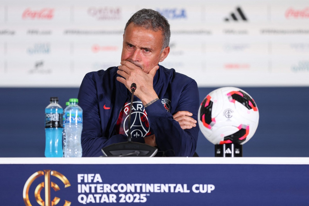 PSG coach Luis Enrique looks on during a press conference yesterday.
