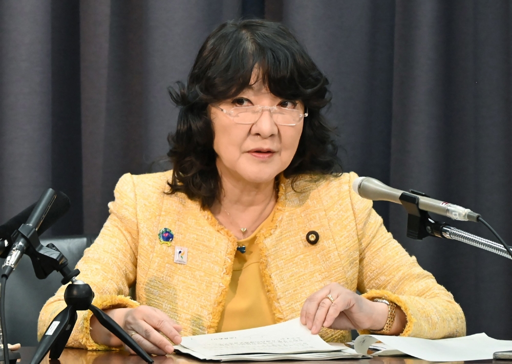 Japan's Finance Minister Satsuki Katayama holds a press conference after the cabinet's approval of the fiscal 2026 budget proposal at the Finance Ministry in Tokyo on December 26, 2025. (Photo by JIJI Press / AFP) 