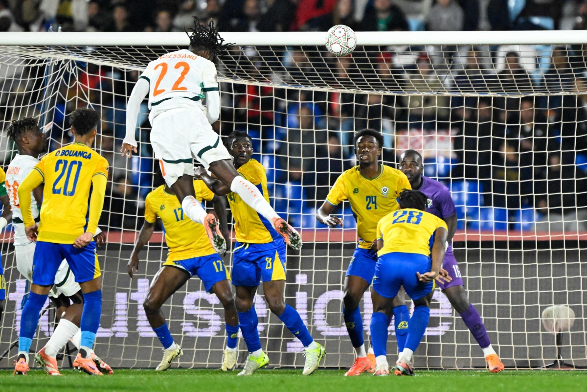 Ivory Coast's forward #22 Evann Guessand scores his team's second goal during the Africa Cup of Nations (CAN) Group F football match between Gabon and Ivory Coast at the Grand Stadium in Marrakech on December 31, 2025. (Photo by Khaled DESOUKI / AFP)