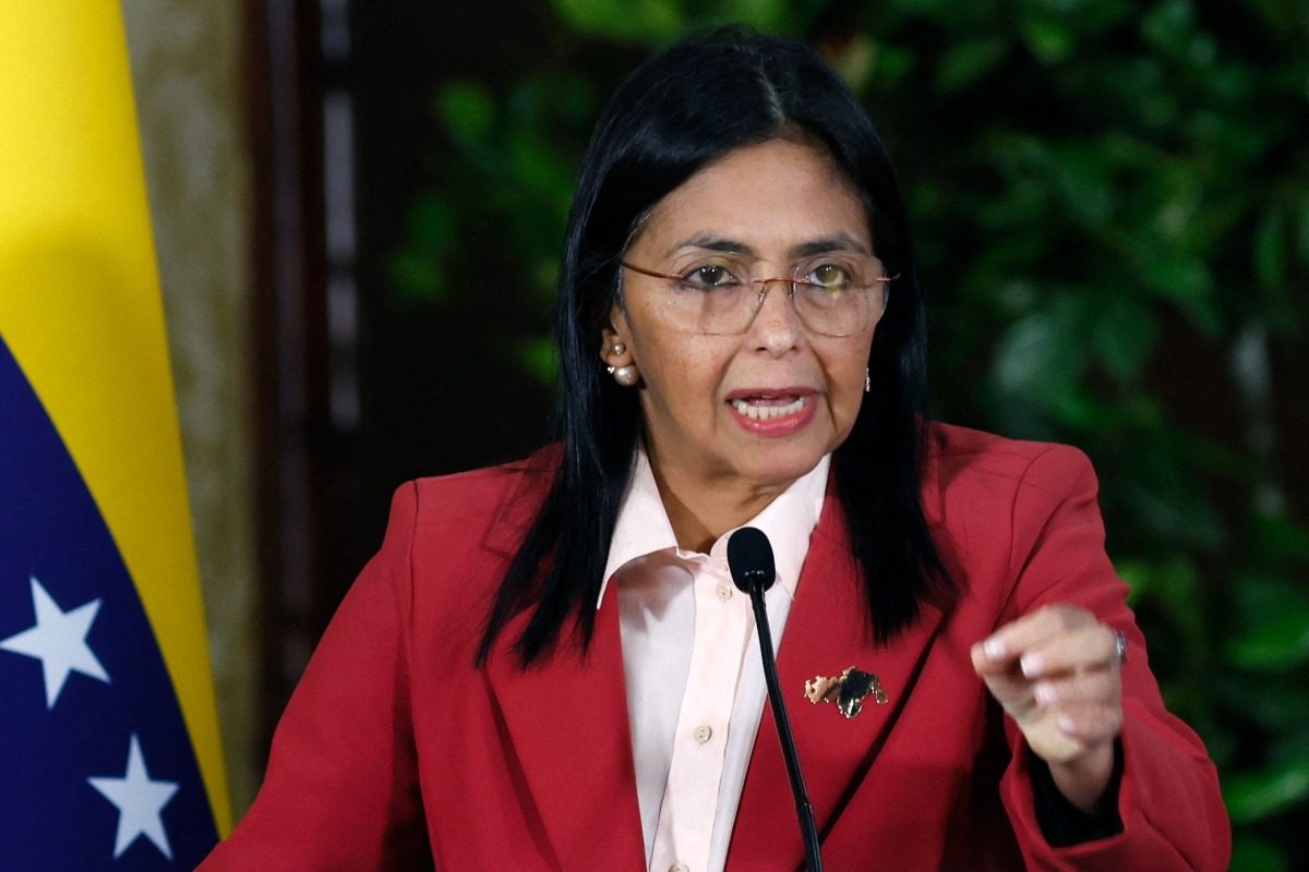 (FILES) Venezuela's Vice President Delcy Rodriguez speaks during a meeting with the Diplomatic Corps, in Caracas, on June 23, 2025. (Photo by Pedro MATTEY / AFP)