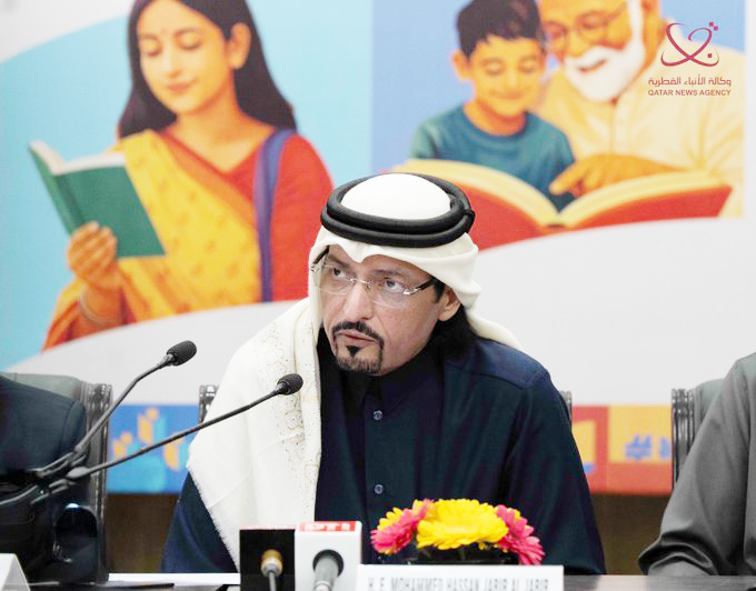 Ambassador of Qatar to India H E Mohammed bin Hassan Al Jaber addressing a press conference in New Delhi.  