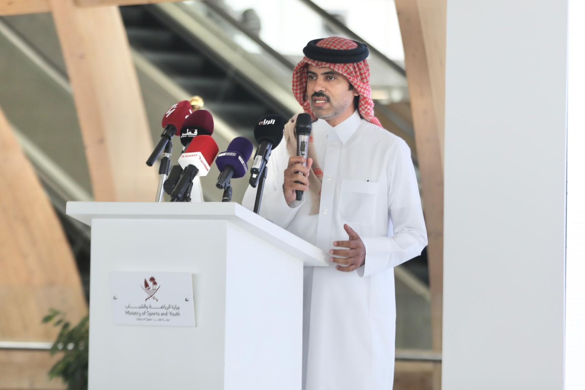 Chairman of the National Sports Day Committee 2026 and President of the Qatar Sports for All Federation Abdulrahman bin Muslim         Al Dosari speaking during the press conference. 