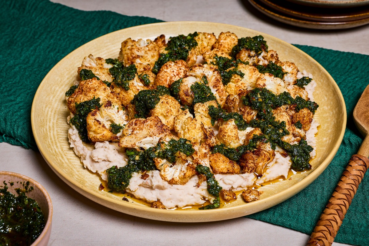 Roasted Cauliflower With White Bean Puree. Photo credit: Marvin Joseph/The Washington Post; food styling by Carolyn Robb
