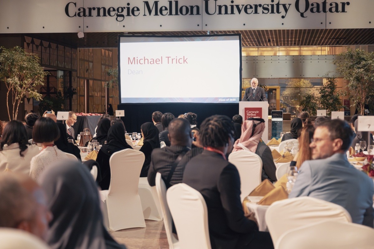Dean of CMU-Q Michael Trick addressing the students.
