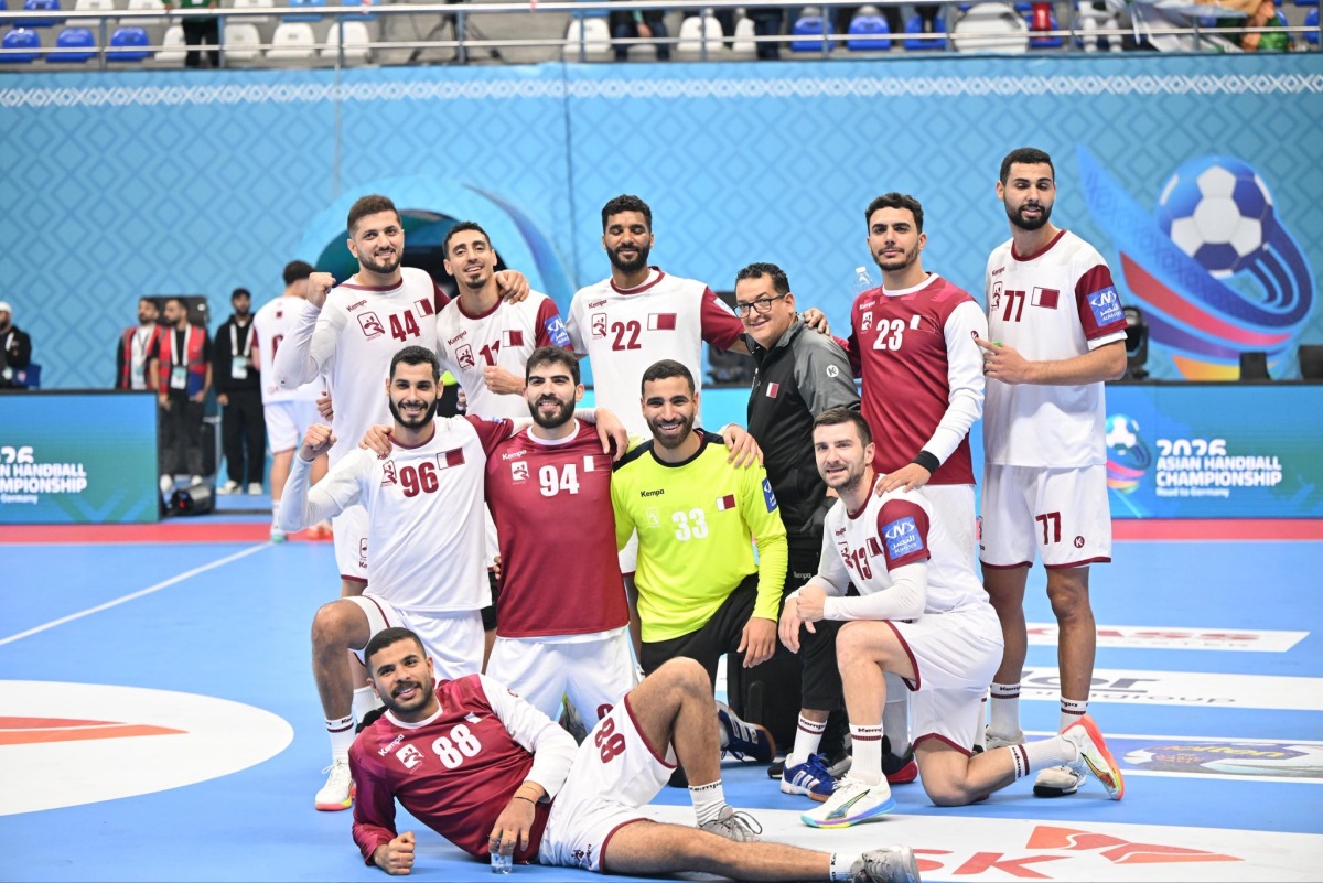 Qatar players celebrate after qualifying for the semi-final.