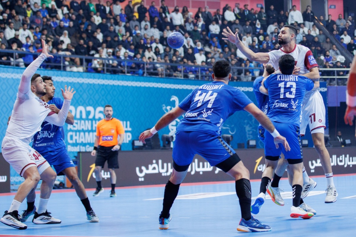 Qatar's Mohamed Hamam (right)  throws the ball.