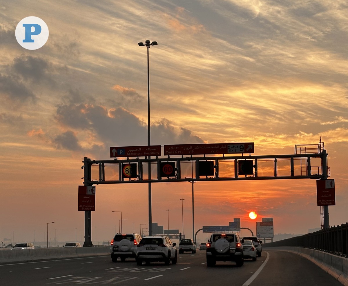 Early morning sunrise casts a golden glow over Al Majd Road in Doha. Picture by Shammas Kalathil / The Peninsula
