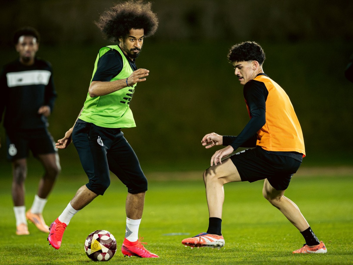 Al Sadd's Akram Afif (left) in action during a training session. 