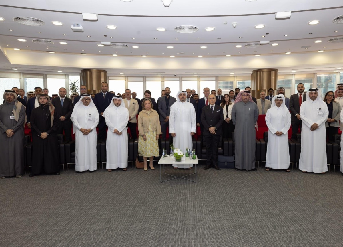 President of Ashghal H E Eng Mohammed bin Abdulaziz Al Meer and Ambassador of the Swiss Confederation to Qatar H E Florence Tinguely Mattli with other officials during the event.