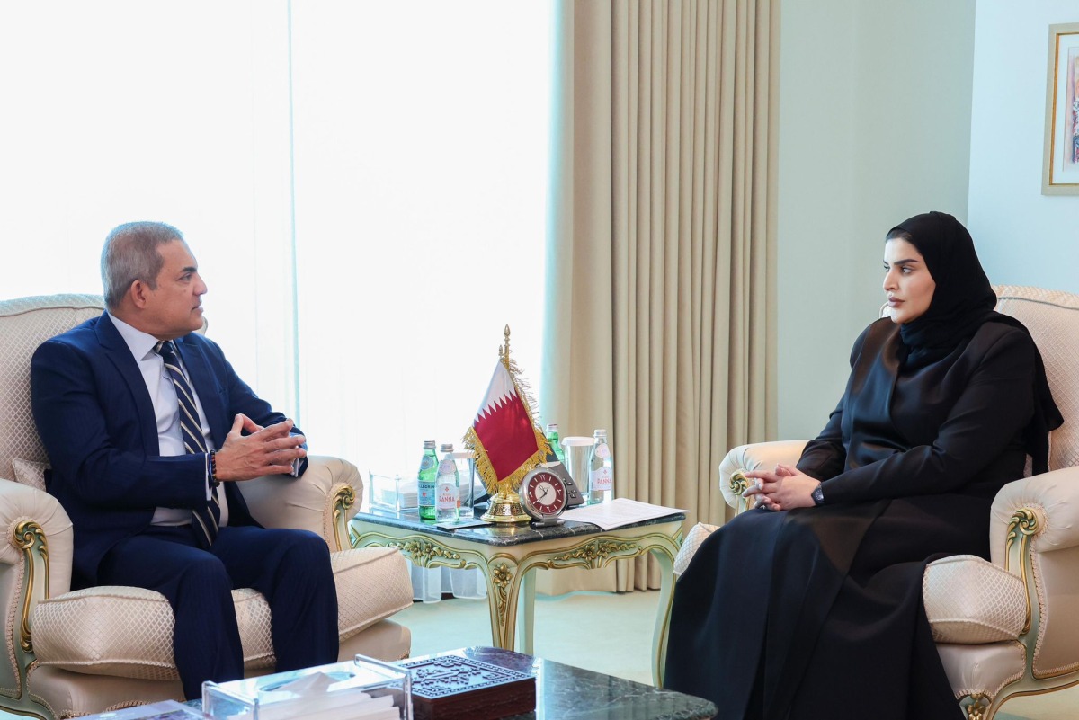 Minister of State for International Cooperation H E Dr. Mariam bint Ali bin Nasser Al Misnad, meeting Deputy Special Representative of the UN Secretary-General for Afghanistan and Resident Coordinator for Humanitarian Affairs H E Nderika Ratwathe. 