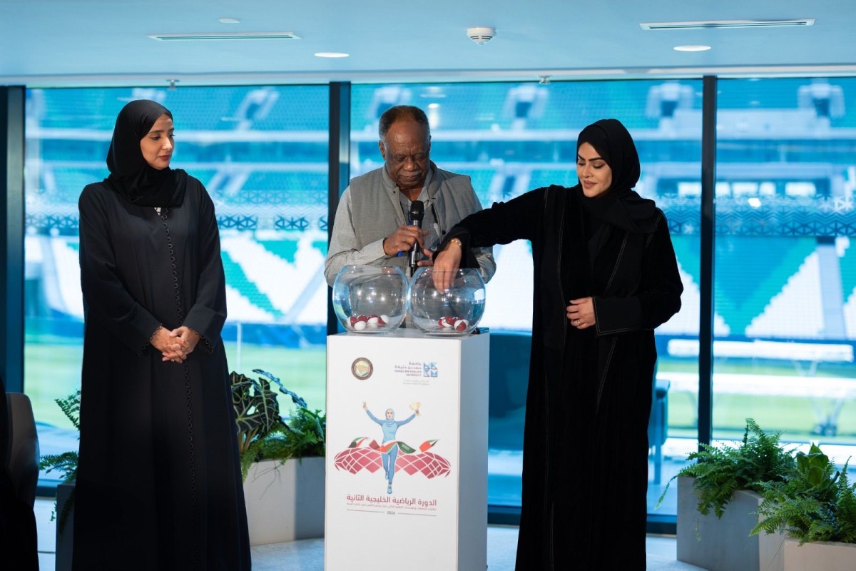 Chair of the Organising Committee and Vice President for Student Affairs at Hamad Bin Khalifa University Dr. Maryam bint Hamad Al-Mannai (right) with other officials during the draw ceremony.