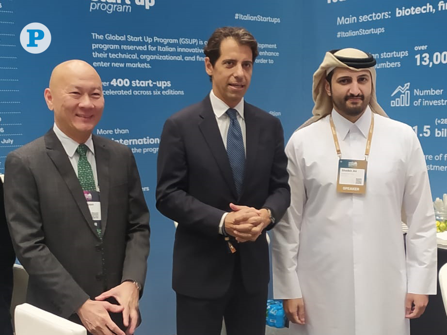 Ambassador of Italy to Qatar H E Paolo Toschi and CEO of Invest Qatar, Sheikh Ali Alwaleed Al-Thani visiting the Italian pavilion at Web Summit Qatar 2026 yesterday. PIC: Arsalan Altaf / The Peninsula 