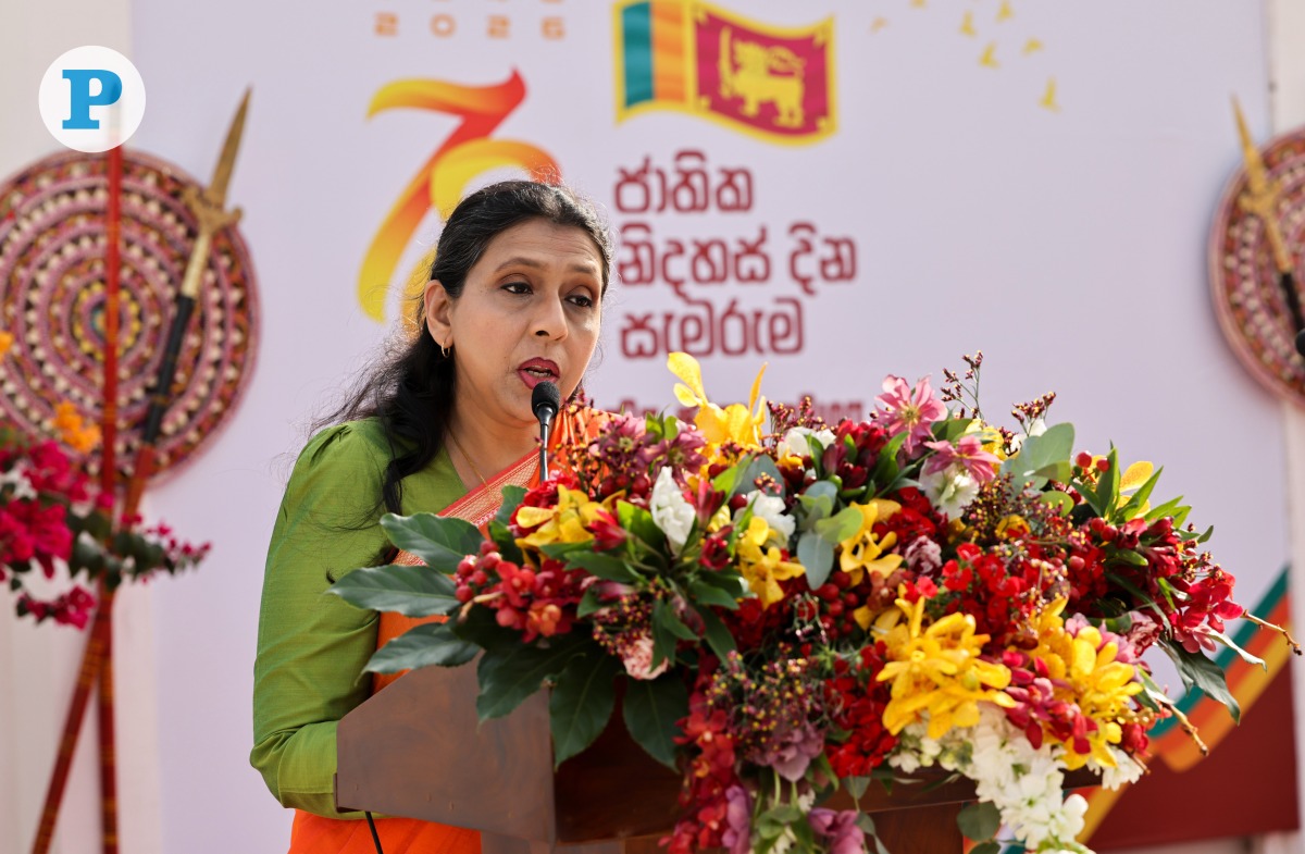 Ambassador of Sri Lanka H E Roshan Sithara Khan Azard speaking during the Sri Lankan National Day celebrations. PicS: Salim Matramkot/The Peninsula