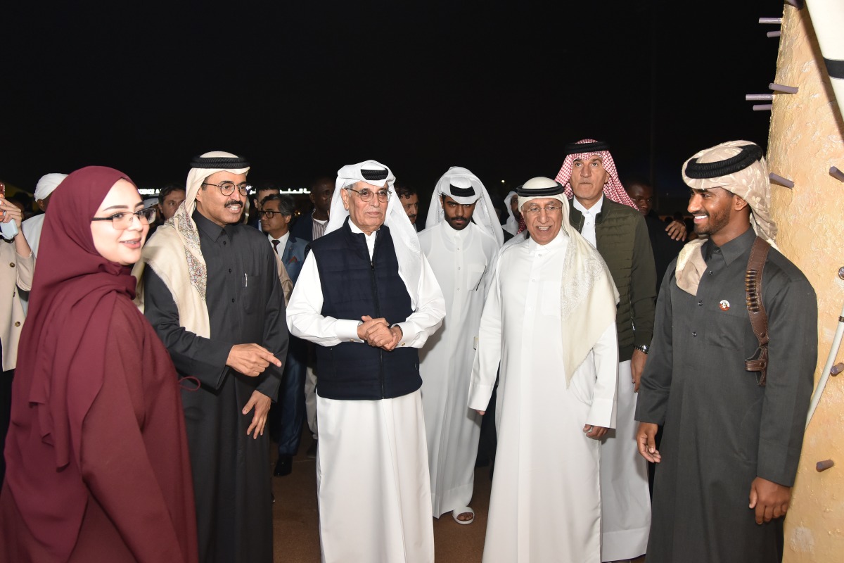 Minister of State and President of Qatar National Library H E Dr. Hamad bin Abdulaziz Al-Kawari: Former Minister of Energy and Industry and Chairman of the Board of Trustees of the UDST H E Dr. Mohammed bin Saleh Al Sada;  and President of UDST Dr. Salem Al-Naemi with other participants during the event.