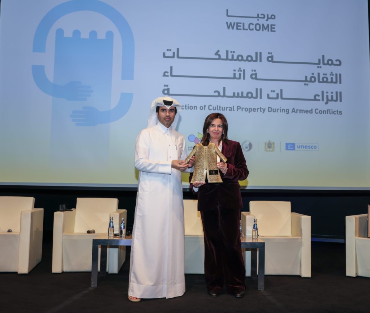 Undersecretary of the Ministry of Justice and Chairman of the NCIHL of the State of Qatar H E Saeed bin Abdullah Al Suwaidi and President of the Moroccan National Committee on International Humanitarian Law H E Dr. Farida El Khamlichi during the event.