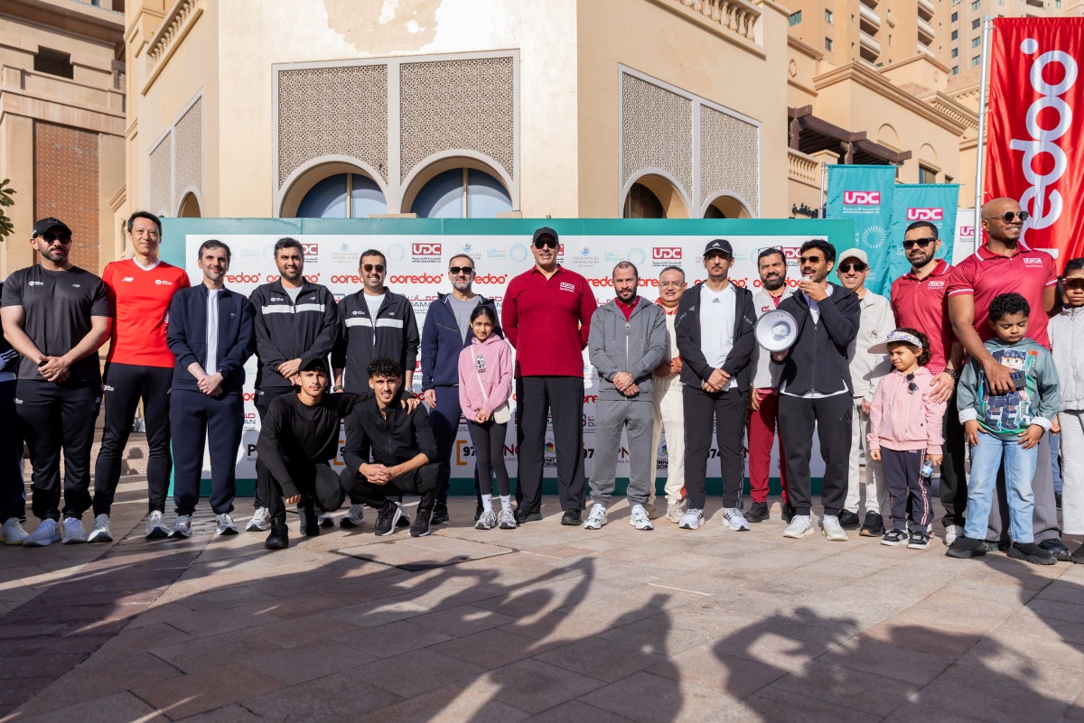 UDC Chairman, Ahmed Ali Al Hammadi and President & CEO of UDC, Yasser Al-Jaidah with other officials during the celebration of Qatar National Sport Day 2026.