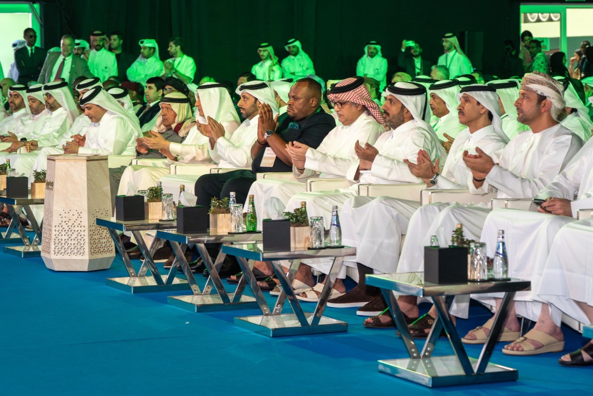 Minister of Municipality H E Abdullah bin Hamad bin Abdullah Al-Attiya and Guest of Honor Minister of Environment, Water, and Agriculture of the Kingdom of Saudi Arabia H E Eng. Abdulrahman bin Abdulmohsen Al-Fadley, with Their Excellencies other Ministers and delegates during the opening ceremony of AgriteQ 2026.