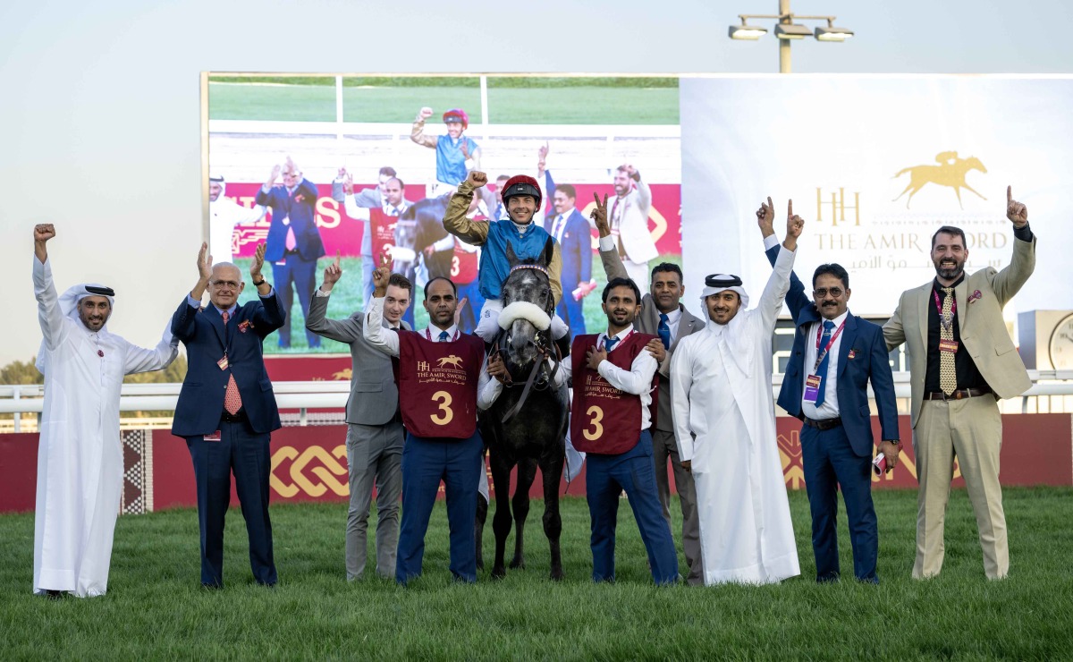 The connections of Lippo De Carrere celebrate after winning the H H The Amir Sword. PICS: JUHAIM/QREC