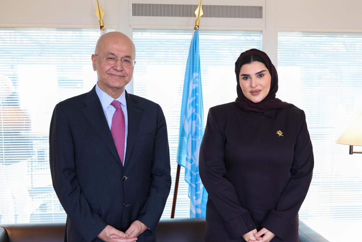 Minister of State for International Cooperation H E Dr. Mariam bint Ali bin Nasser Al-Misnad meeting United Nations High Commissioner for Refugees H E Dr. Barham Salih in Geneva yesterday.
