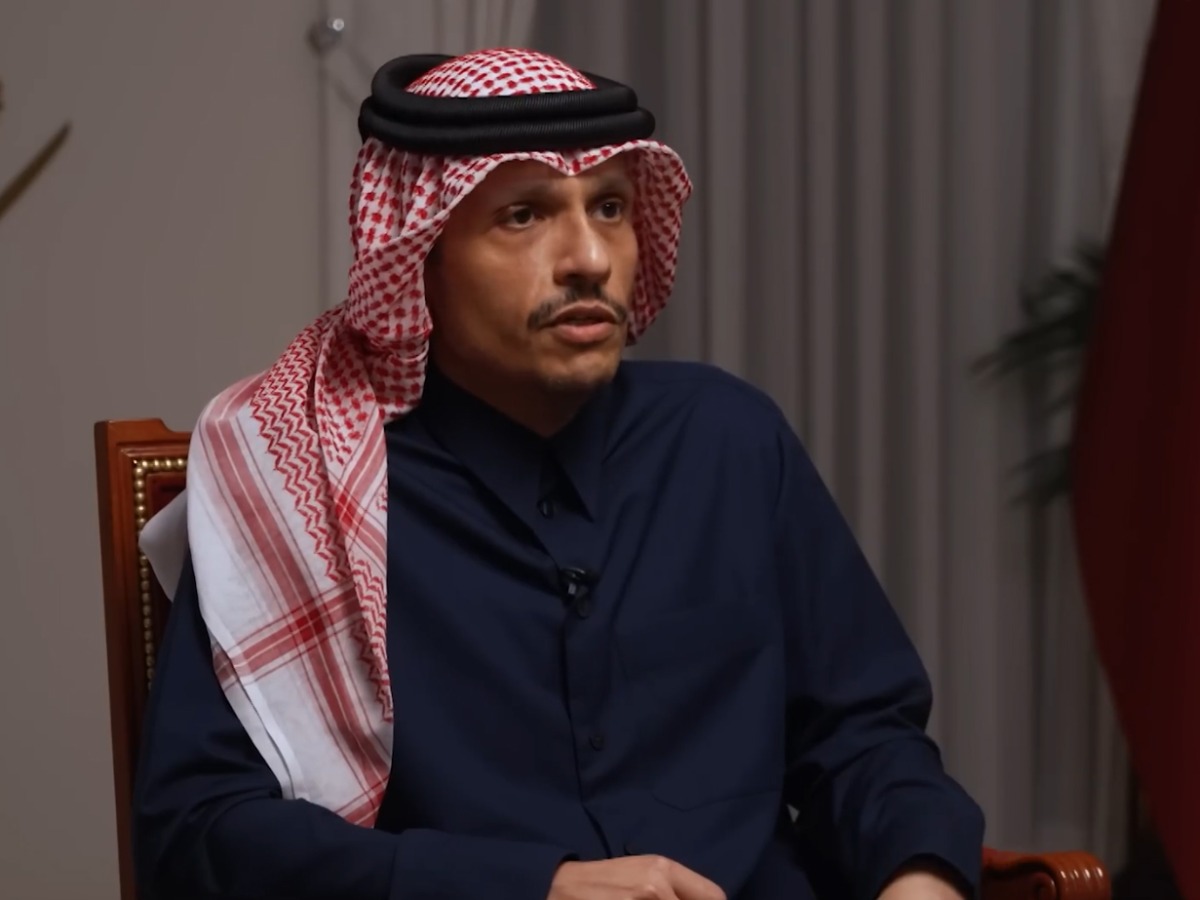 Video grab from the Sky News interview of Prime Minister and Minister of Foreign Affairs H E Sheikh Mohammed bin Abdulrahman bin Jassim Al-Thani