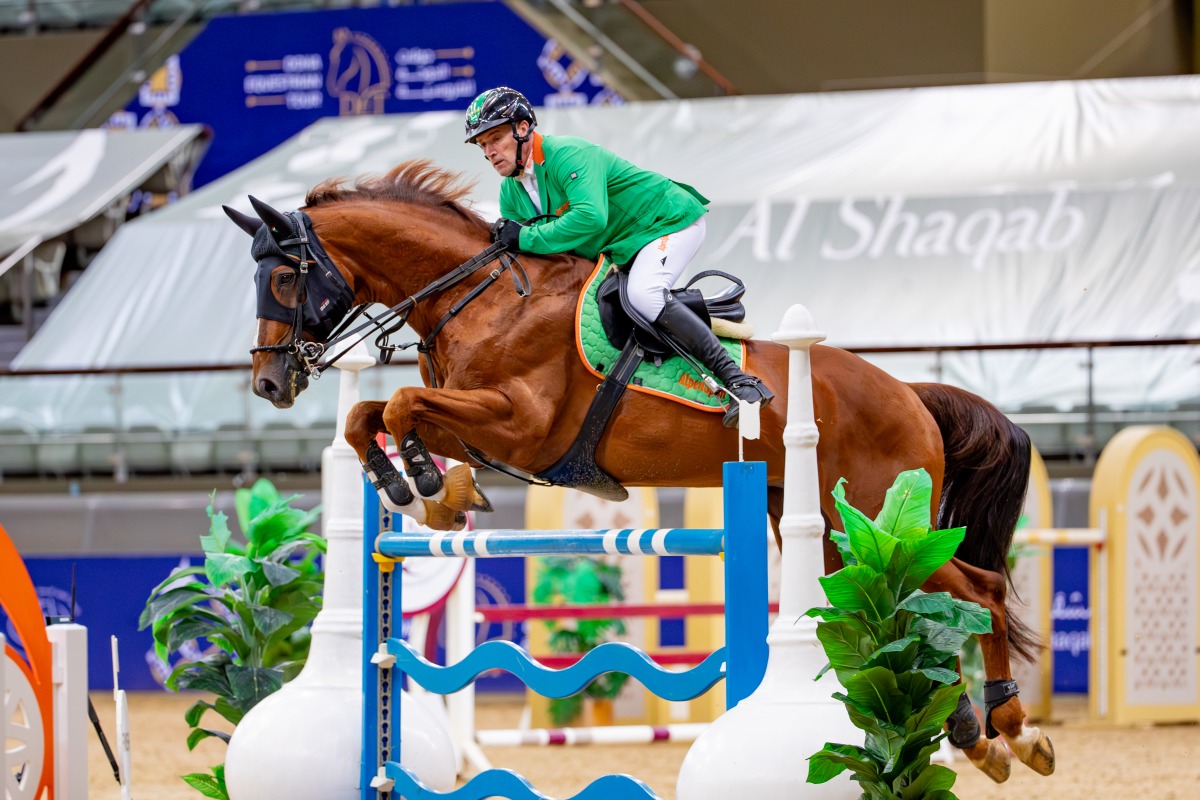Austrian Geoffrey Backe on Equitron competes during the Diamond category event. 