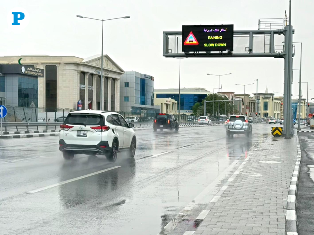 Vehicles move through light rain on C Ring Road on March 24, 2026. Photo by Vishnu Prasad KS, The Peninsula
