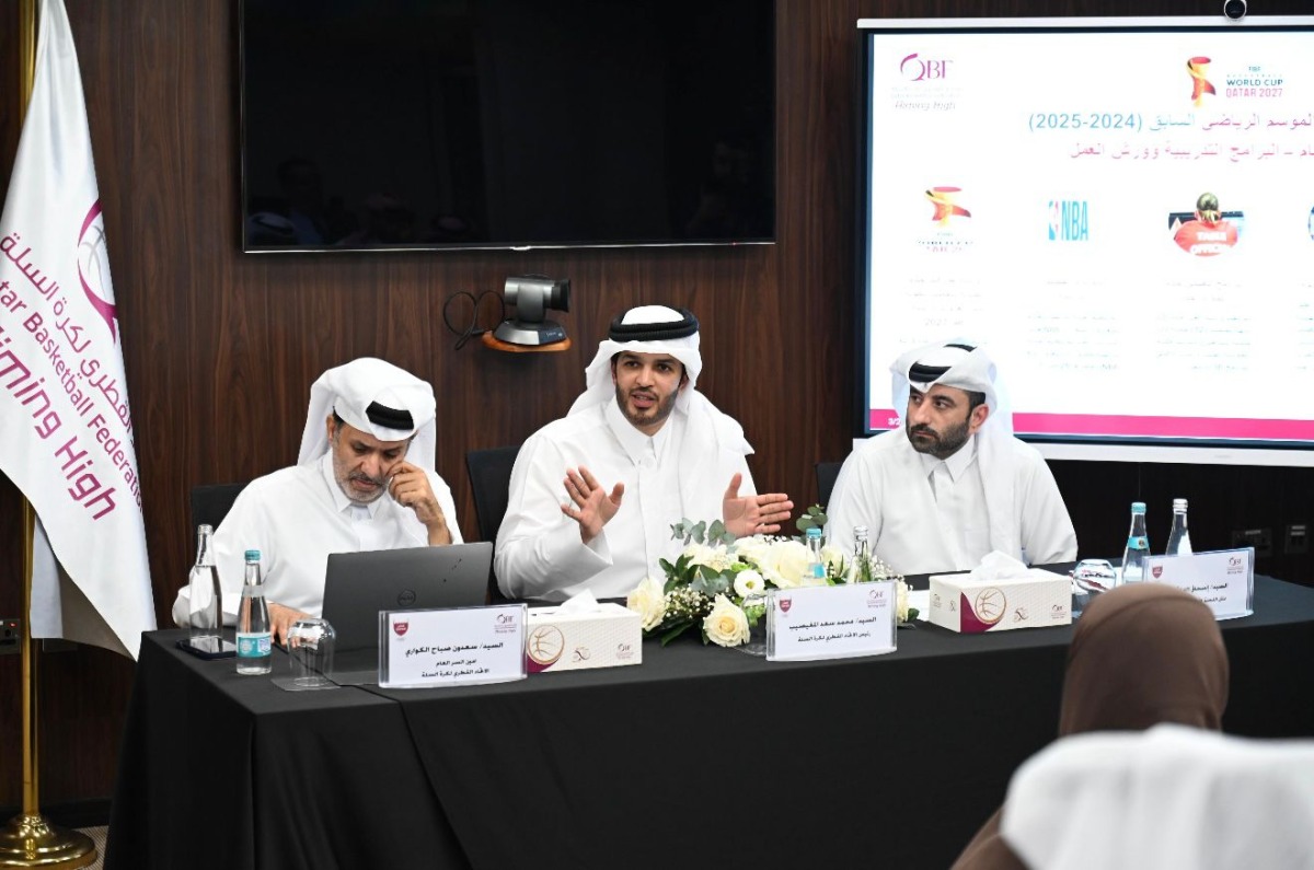 QBF President Mohammed bin Saad Al Mughaiseeb (centre) speaks during the Ordinary General Assembly.