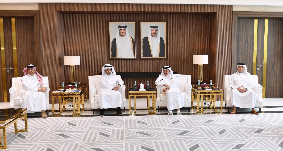 Chairman of Qatar Tourism H E Saad bin Ali Al Kharji, Chairman of Qatar Chamber Sheikh Khalifa bin Jassim Al Thani with other officials during the meeting.