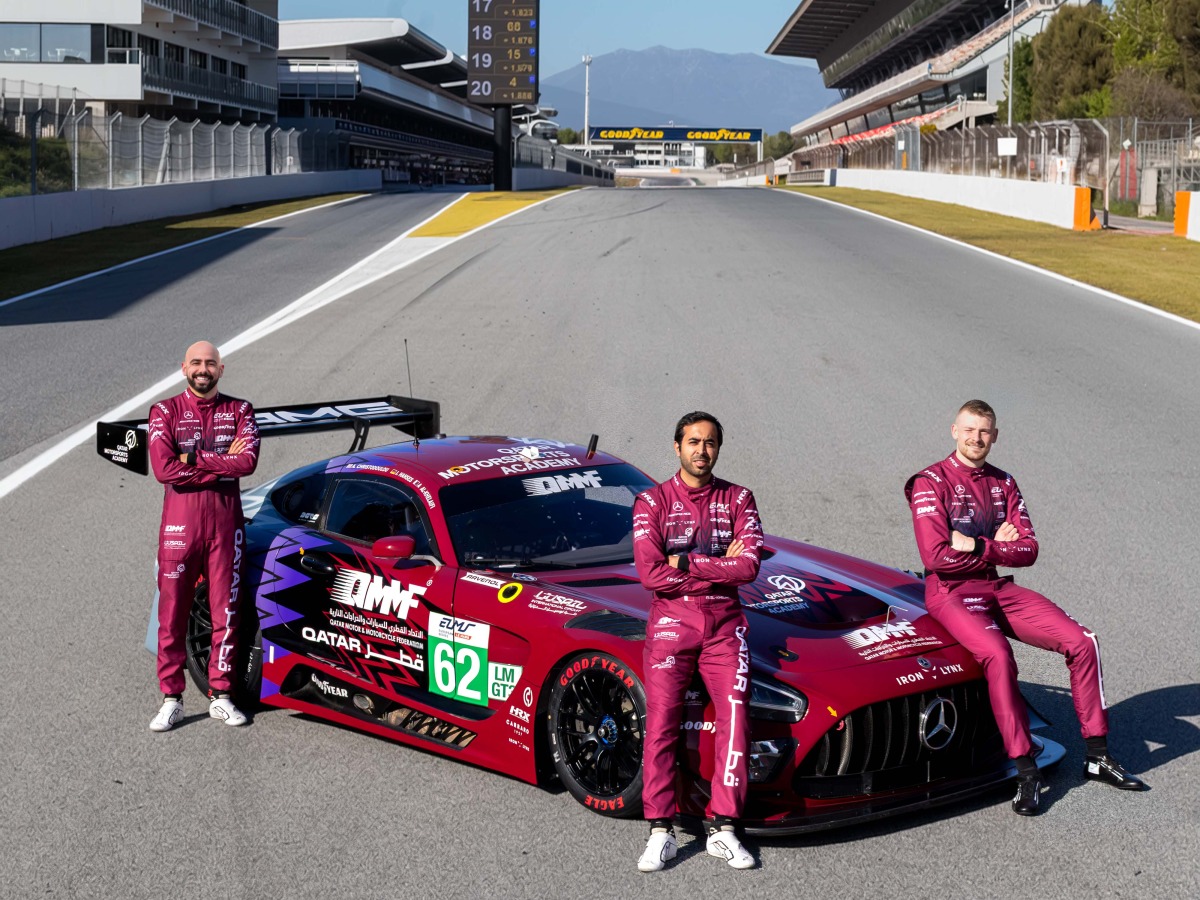 Team Qatar GT drivers Abdulla Al Khelaifi (centre), Julian Hanses and Adam Christodoulou.
