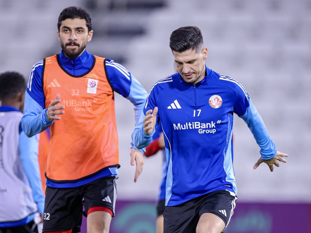 Al Shamal players take part in a training session.
