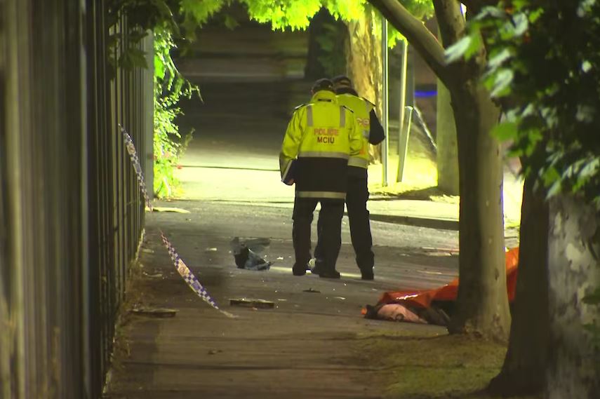 Police say the car travelled for more than 100 metres down a footpath that was lined with trees. (ABC News)