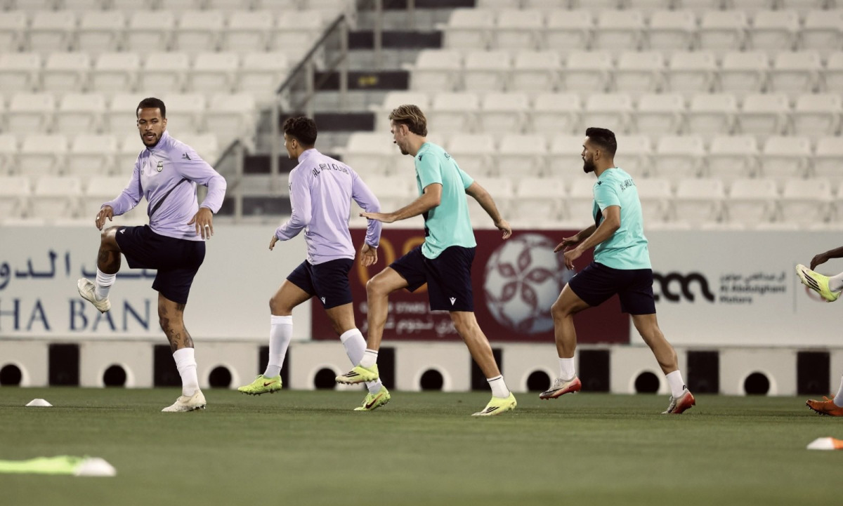 Al Ahli players attend a training session. 