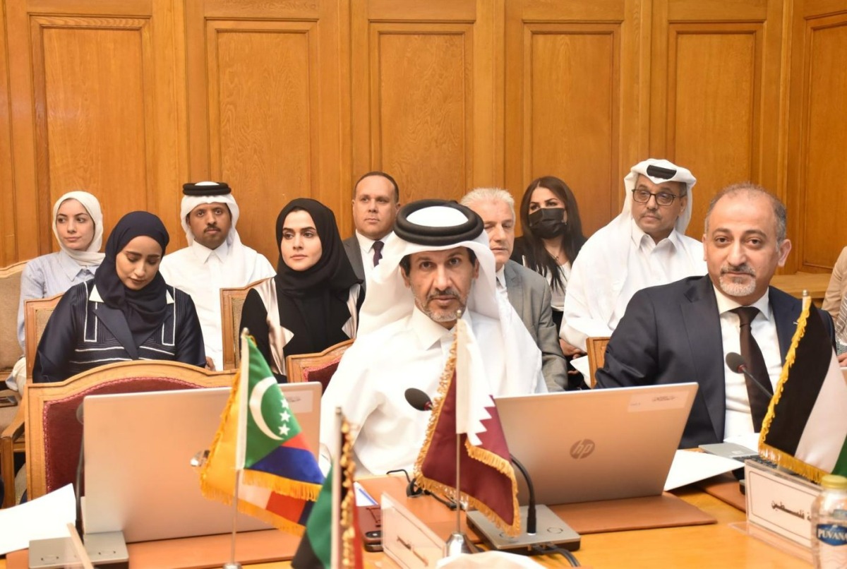 Ambassador of Qatar to Egypt and Permanent Representative to the League of Arab States H E Sheikh Jassim bin Abdul Rahman bin Mohammad Al-Thani during the meeting.
