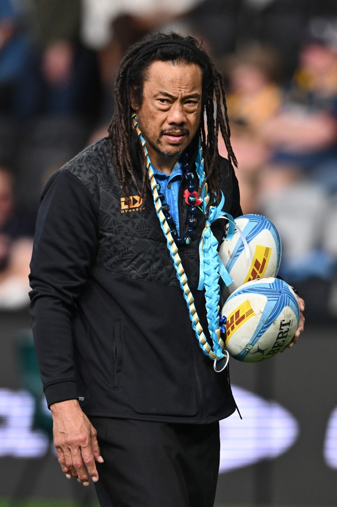 RUGBY-SUPER-HIGHLANDERS-MOANA
Moana Pasifika's coach Tana Umaga is seen on th epitch prior to the start of the Super Rugby Pacific match between the Highlanders and Moana Pasifika at One New Zealand Stadium in Christchurch on April 26, 2026. 
(Photo by Sanka VIDANAGAMA / AFP)