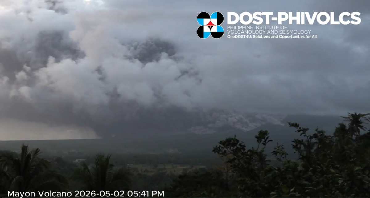 A screengrab from a video shared on X by the  PHIVOLCS-DOST of Mayon Volcano in the Philippines on Saturday, May 2, 2026.